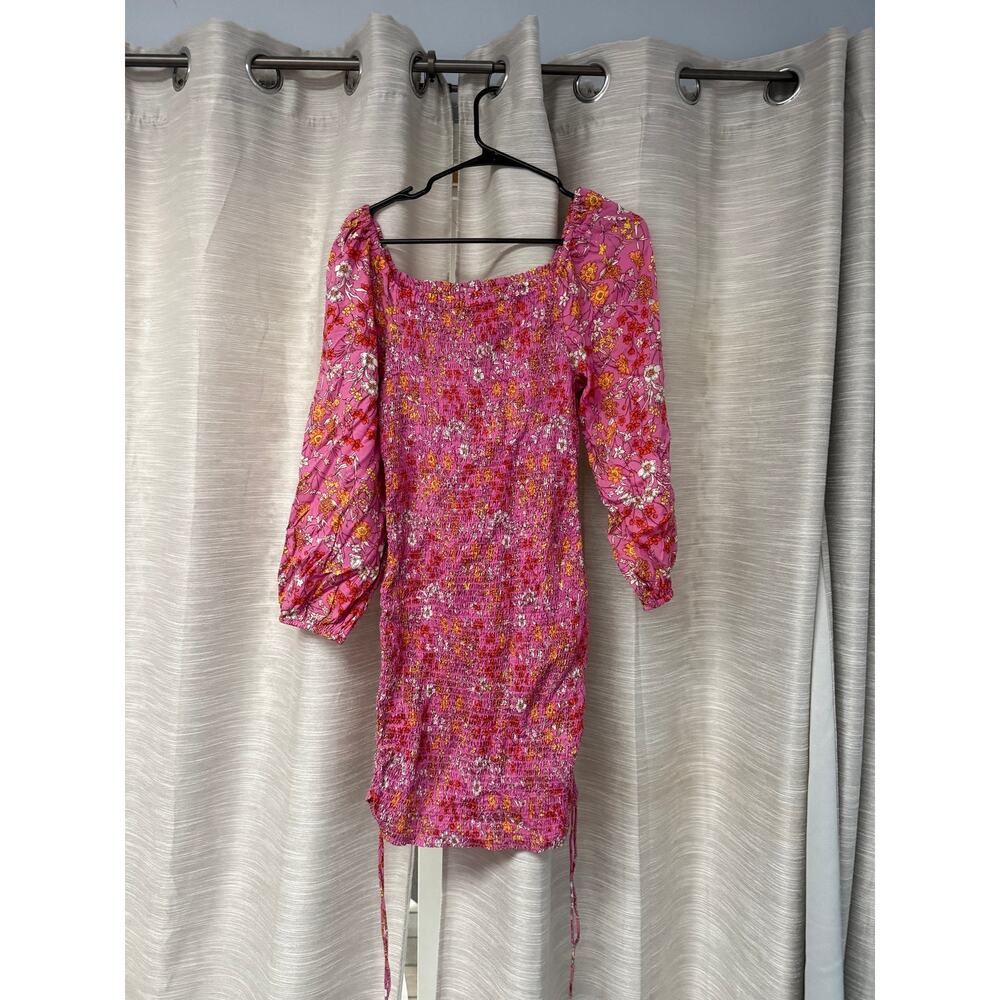 Jessica Simpson pink floral smocked mini dress medium